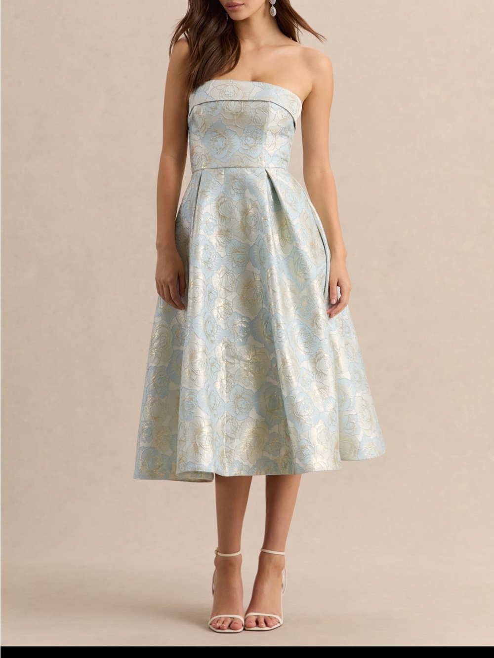 Club L London Tori Powder Blue Jacquard Bandeau Skater Midi Dress - Picture 2 of 11